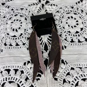 Upcycled Louis Vuitton Canvas Feathered Layered Dangle Earrings